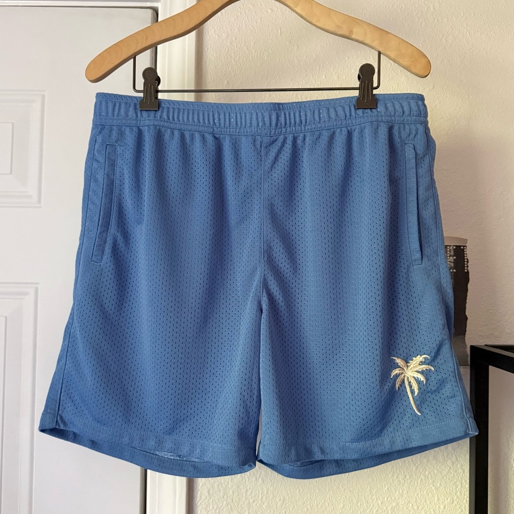 MARINE LAYER blue men’s basketball mesh athletic‎ elastic waist Palm tree shorts